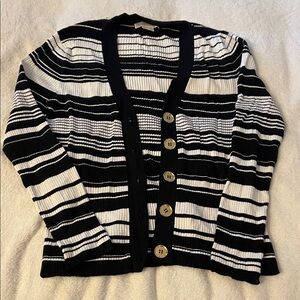 Michael Kors Black and White Striped Cardigan size L
